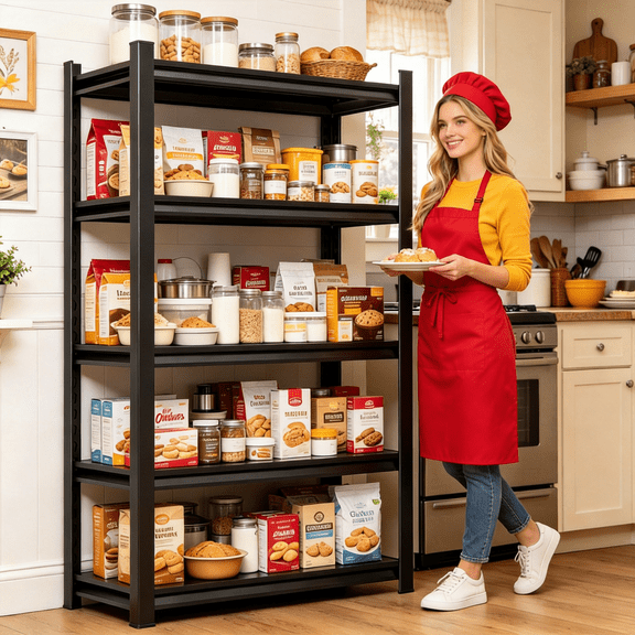 5-Tier 40"Wx72"H Freestanding Kitchen Storage Rack,Farmhouse Bakers Rack for Kitchen,Heavy Duty Metal Shelving,Rust-Resistant Tall Shelves,3000lbs,Easy Install Storage for Household Needs
