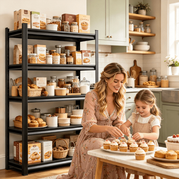 5-Tier 40"Wx72"H Freestanding Kitchen Storage Rack,Farmhouse Bakers Rack for Kitchen,Heavy Duty Metal Shelving,Rust-Resistant Tall Shelves,3000lbs,Easy Install Storage for Household Needs