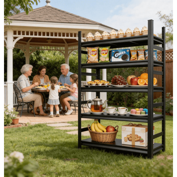 5 Tier 48" W x 78" H Metal Plant Stand,Bookshelf,Snack Rack,Shoe Shelving,Industrial Garage Storage Shelves with Thickened Double-Layer Posts for Kitchen Bathroom Living Room School Office Warehouse