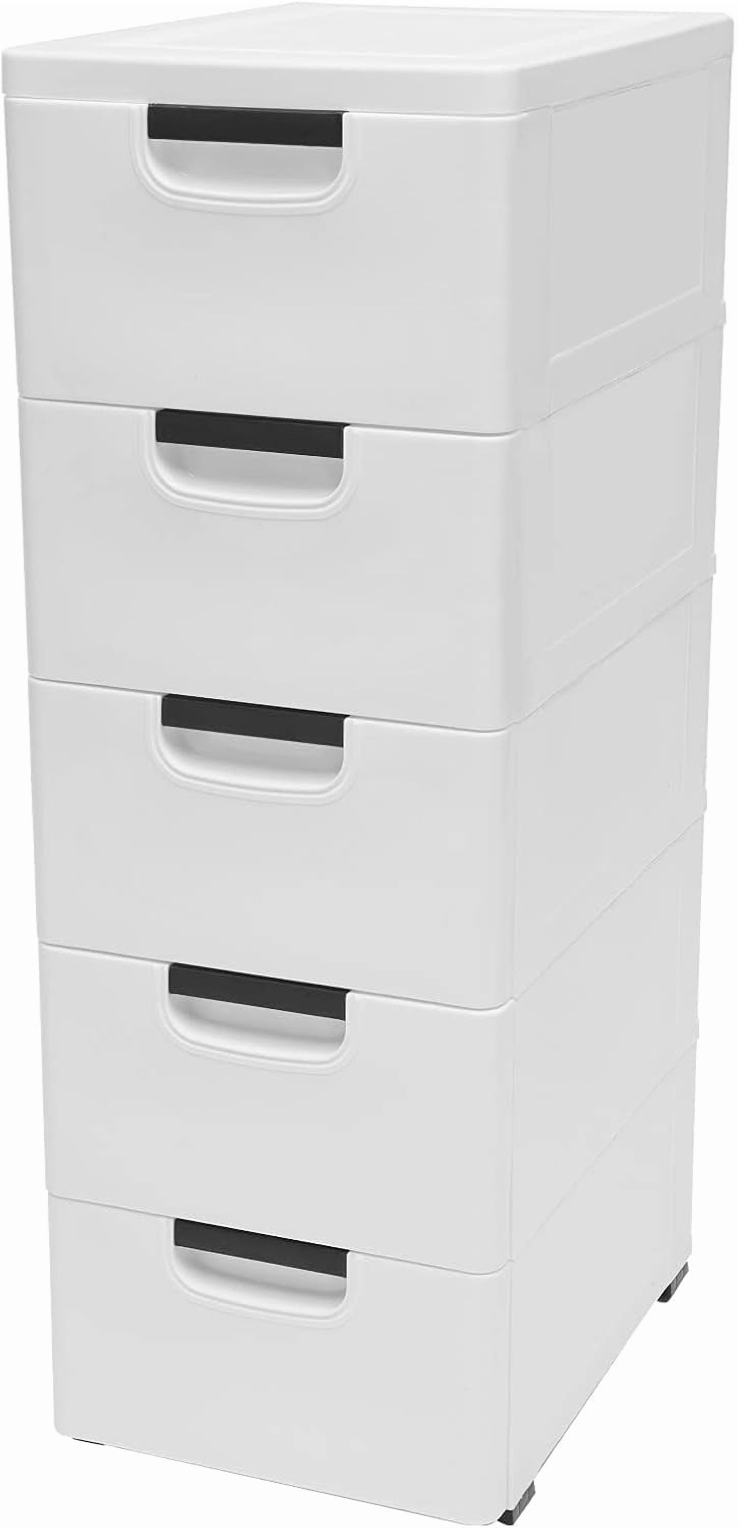 5 Tier 5 Drawer Plastic Storage Cabinet White Home Vertical Stackable ...