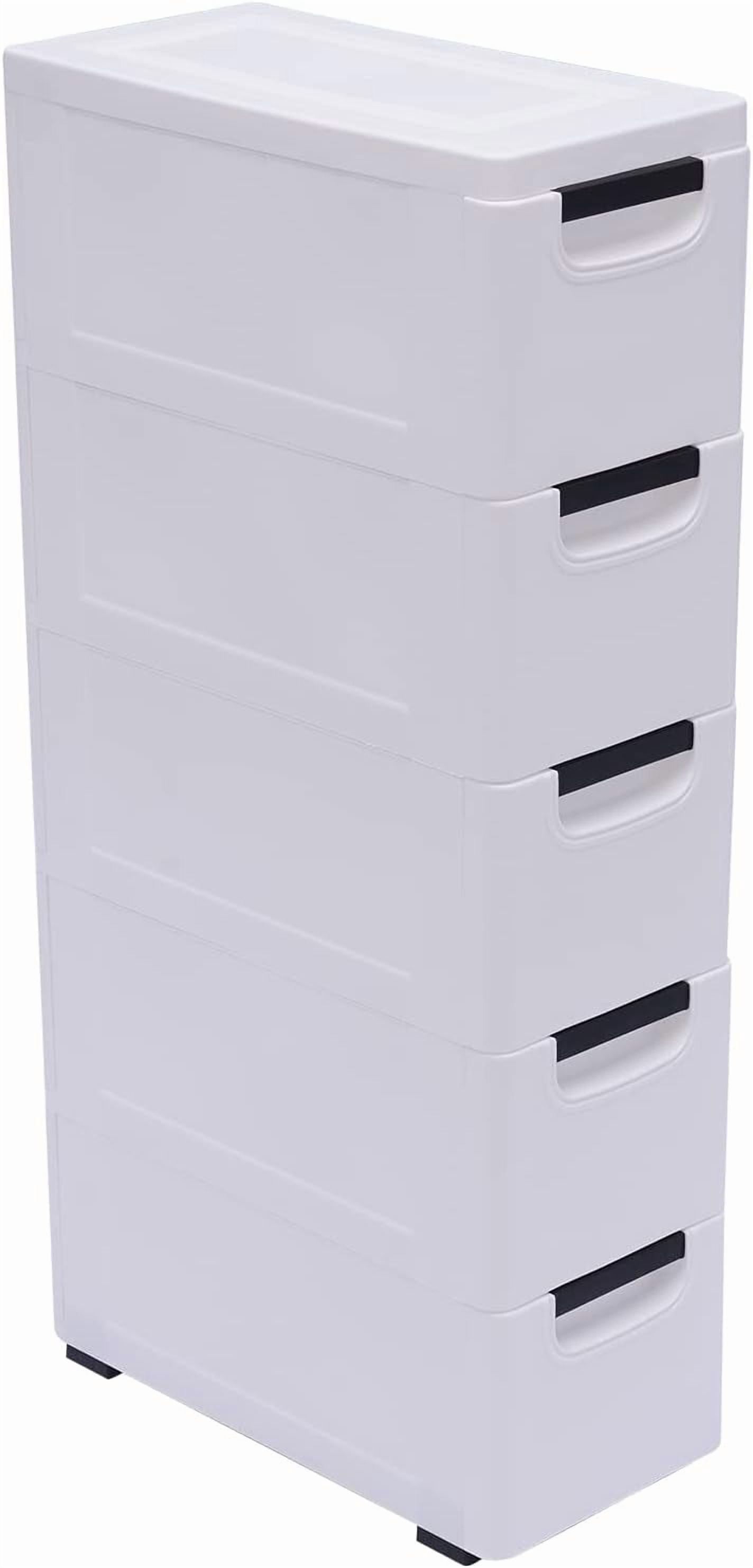 5 Tier 5 Drawer Plastic Storage Cabinet White Home Vertical Stackable ...