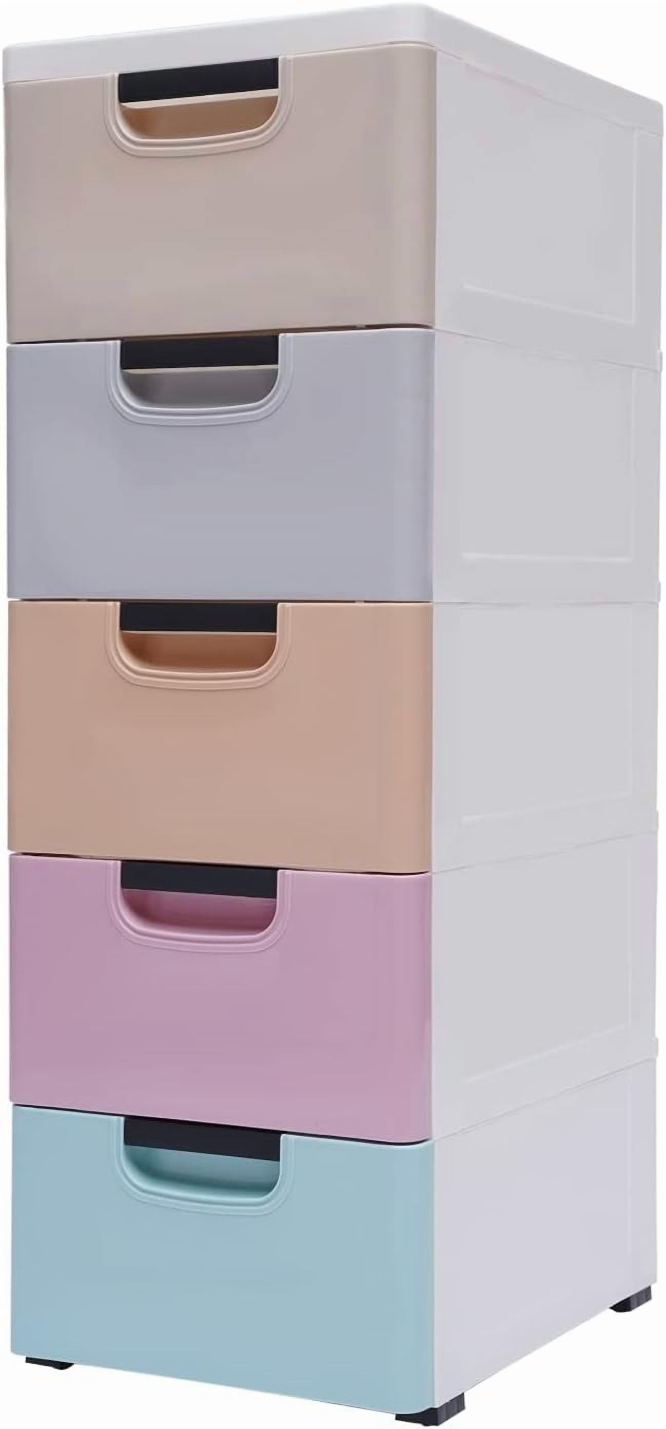 5 Tier 5 Drawer Plastic Storage Cabinet White Home Vertical Stackable ...