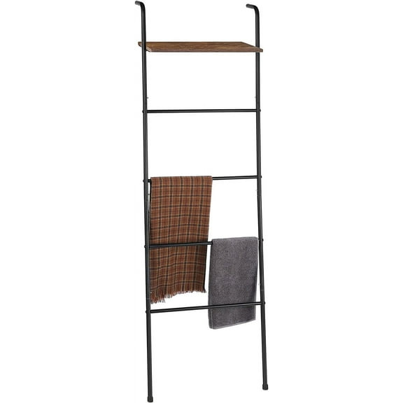 5-Tier 57.68 in. Farmhouse Wall Mounted Ladder Quilt Rack with Shelf (LT-BFE137)