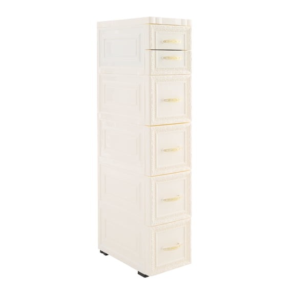 5-Tier 6-Drawer Slim Storage Cabinet, PP Narrow Storage Cabinet with Movable Wheels, for Bathroom Kitchen Laundry Narrow Spaces