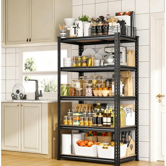 5 Tier 60" Metal Garage Shelving Units, Garage Shelf Free Standing Utility Rack 2000LBS Capacity, Adjustable Storage Shelves Organiser for Pantry Garage Basement Kitchen Organization