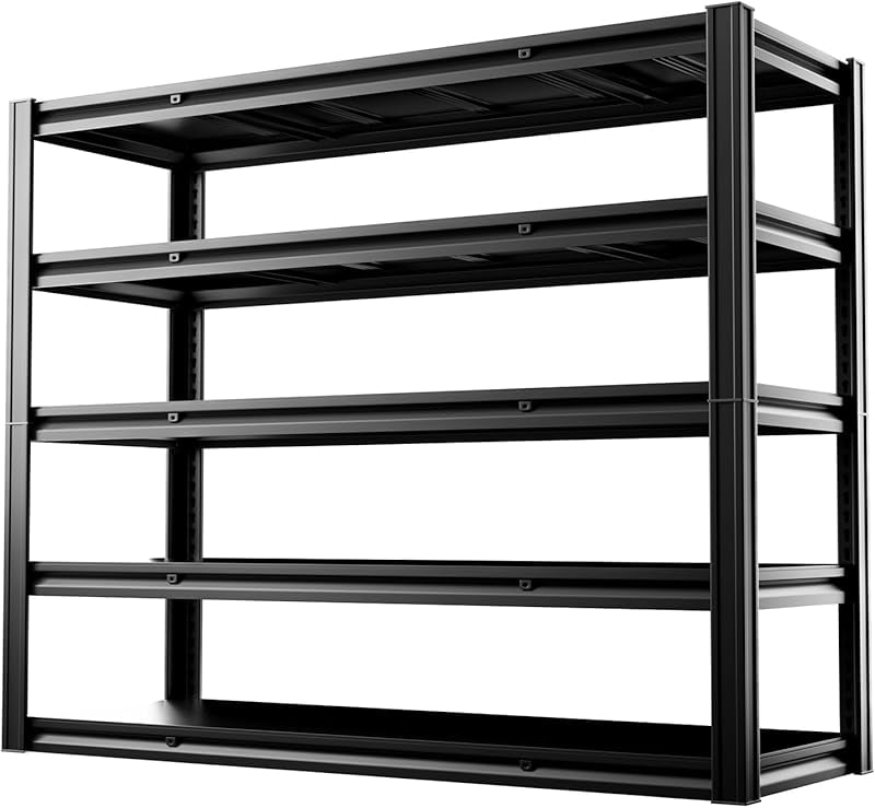 Cynnda 5-Tier Heavy Duty Storage Shelves – 60"W X 24"D X 72"H, 3000 Lb Capacity, Adjustable Black Rack