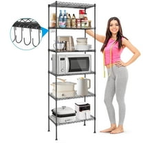 6-Tier Shelf Rack Wire Shelving Unit Storage Height Adjustable Metal Shelf with 4 Side Hooks, 260lbs Capacity Free Standing Rack Organization for Kitchen Bedroom Garage