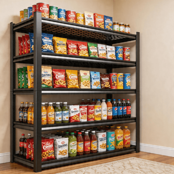 5 Tier 72"H x 36"W Wire Pot Pan Rack Adjustable Pot and Pan Organier Storage Shelf Heat Resistant Black Metal Shelf with Storage 3000LBS Racks for Frying Pan Kitchen Pantry Dinning Room 16"D