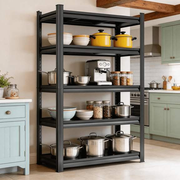5-Tier 78''H x 36''W x 18''D Metal Garage Shelving Unit,Storage Shelves,Adjustable,Double-Layer Column with Reinforced Ribs,3000 lbs for Warehouse,Kitchen,Bathroom Laundry Shop Plant