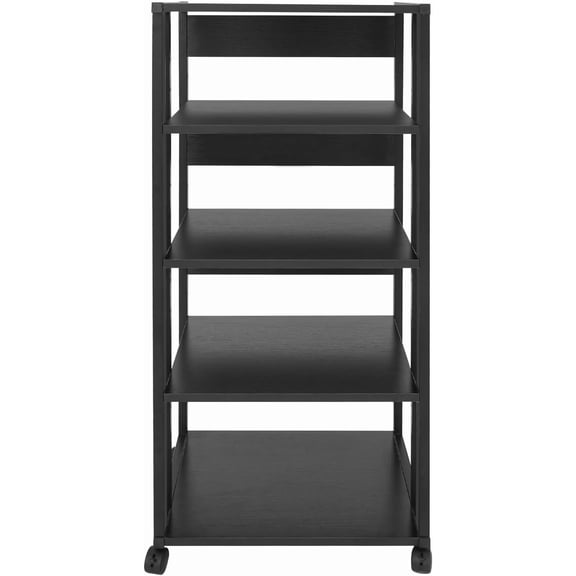 5-Tier AV Media Stand Audio Tower with 4 Lockable Universal Wheels Movable Audio Media Stand with Top Corner Shelf for Record Player, Stereo Components, DVD Players (19.7*15.7*42.9in, Black)