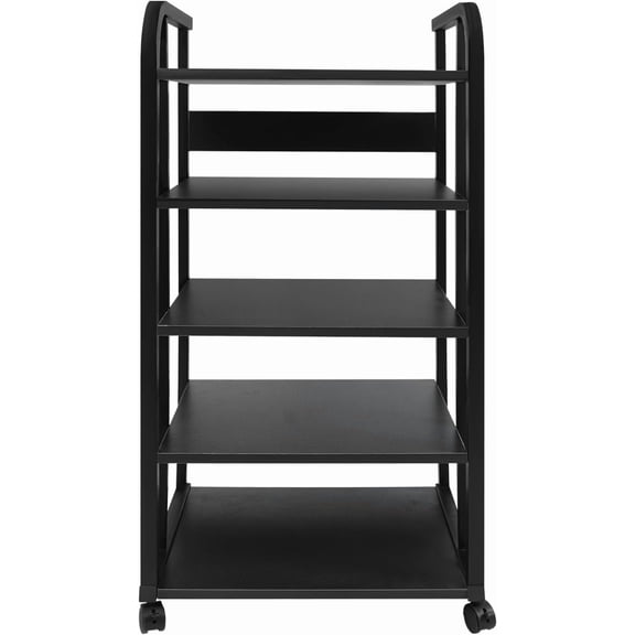 5-Tier AV Media Stand Audio Tower with 4 Lockable Wheels Corner Shelf for Record Movable Stereo Audio Rack Stand Shelf for Stereo Components, DVD Players, Game Consoles (19.7*15.7*39.4in)