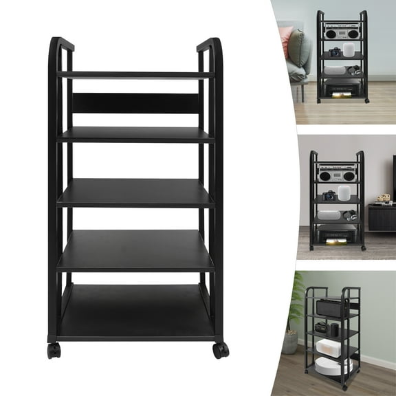 5-Tier AV Media Stand, Corner TV Entertainment Center Stereo Components Storage Stand, Movable Audio Media Stand