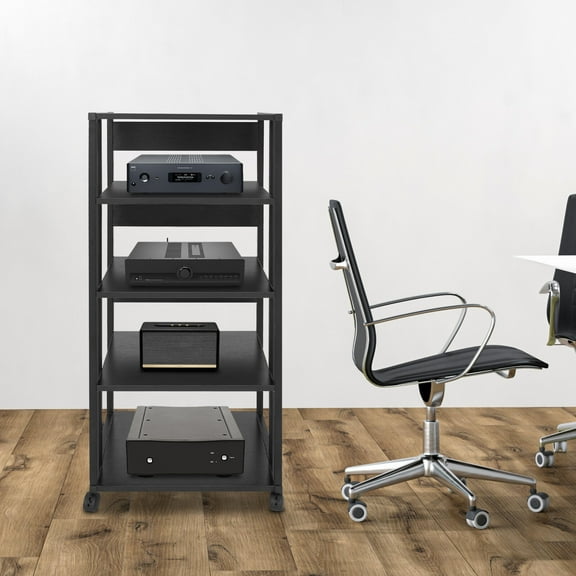 5-Tier AV Media Stand Rack Black Tall Heavy Duty Audio-Video Media Stand 17kg