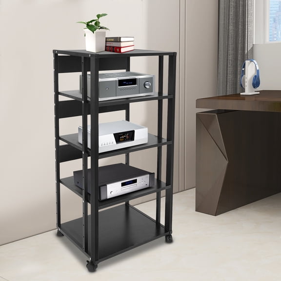 5-Tier AV Media Stand Rack Media Stand with Wheels Tall Heavy Duty Audio-Video Media Stand