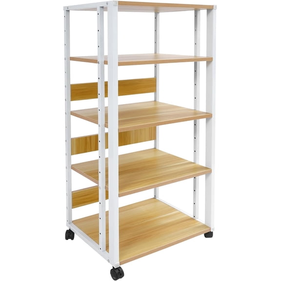 5-Tier AV Media Stand Rack, Tall Heavy Duty Audio-Video Media Stand, with 4 * Lockable Universal Wheels, 88.18-110.23lbs Load-Bearing Capacity, for Study Rooms, Kitchens, Bedrooms, Etc