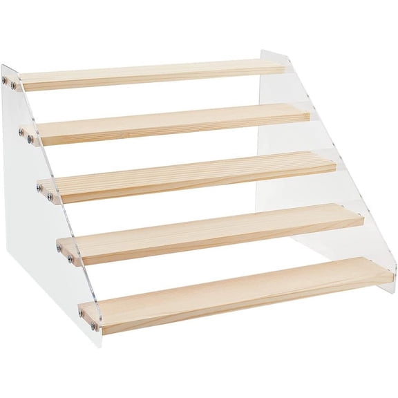 5-Tier Acrylic Action Figure Display Risers Wood Tiered Display Organizer Hoder for Minifigures Model Toys Ladder Shaped Dolls Shelf diy