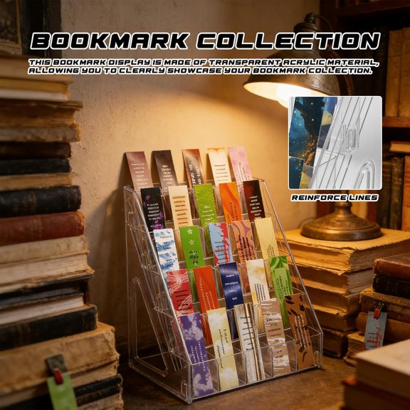 5 Tier Acrylic Bookmark Display Stand for Vendors, 25 Pockets Portable Sticker Holder Greeting Card Display for Business Vendor, Retail Store Shop$$Office