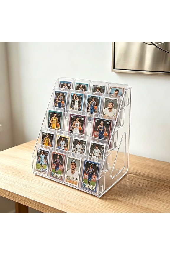 5 Tier Acrylic Card Display Stand for Trading Cards, Sports Cards, Greeting Cards, Stickers, Trading Cards and Animation Cards Slanted Holder for PSA Slabs, Vendors, Collectors & Retail