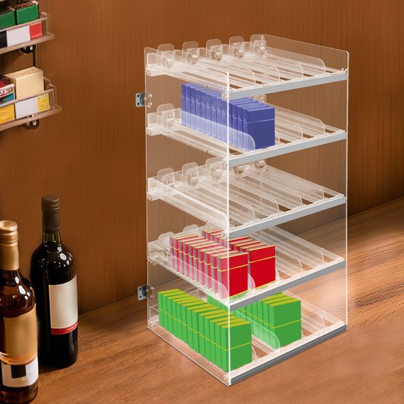 5-Tier Acrylic Cigarette Display Holder with Automatic Pushers, 250-Pack Capacity