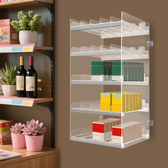 5-Tier Acrylic Cigarette Display Holder with Automatic Pushers, 250-Pack Capacity