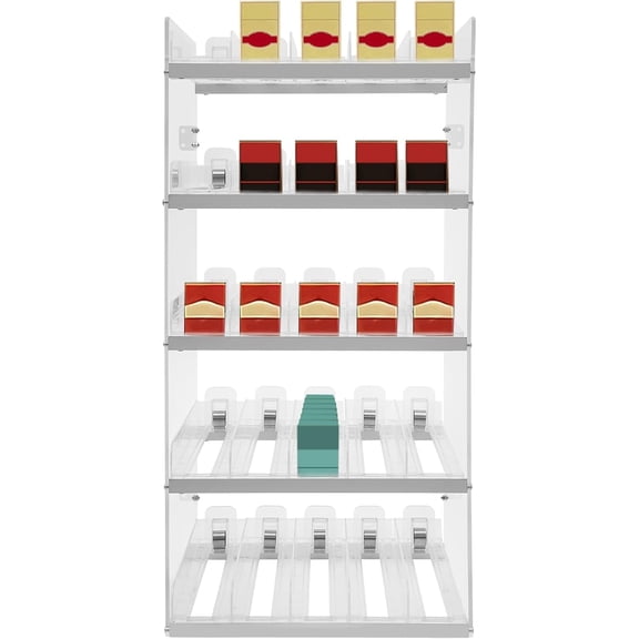 5-Tier Acrylic Cigarette Display Rack, Wall Mounted & Desktop Clear Cigarette Pusher Shelf, Retail Display Case 12.4"11.2"27" for Store Shop