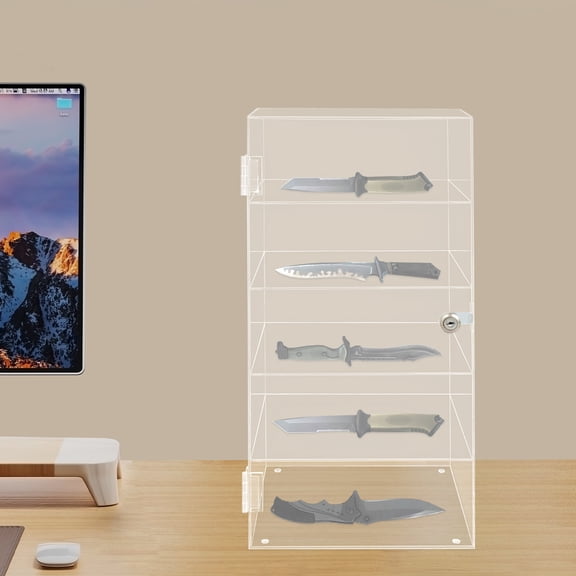 5-Tier Acrylic Display Case Large Capacity Clear Countertop Showcase With Lock Rectangular Free Standing