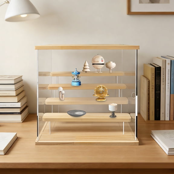 5-Tier Acrylic Lighted Display Case with LED, Clear Dustproof Showcase for Collectibles, Solid Wood & Acrylic Cabinet with Removable Shelves, USB Powered for Home Office