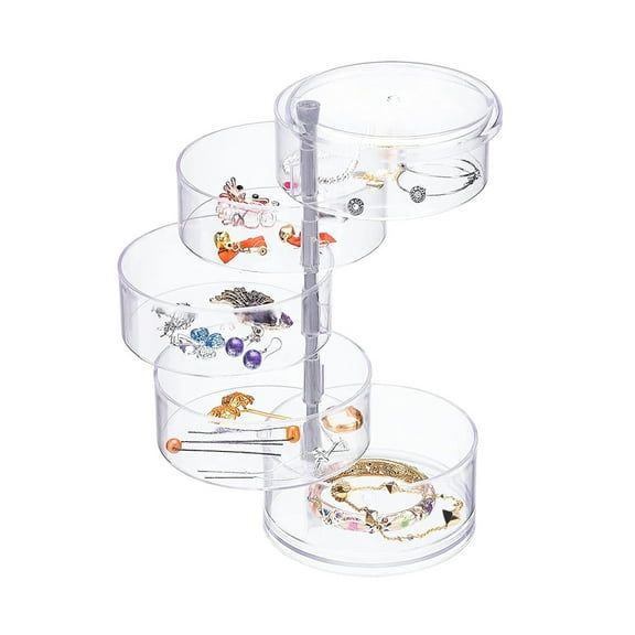 5-Tier Acrylic Makeup Jewelry Drawer Desk Hair Accessories Organizer with Lid, Plastic Jewelry Box Holder, Rotating Makeup Accessories Container, Beauty Supply Storage for Vanity and Bathroom, Clear