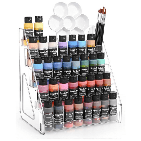 5-Tier Acrylic Paint Organizer-Clear Storage Rack for Paints& Art Supplies,Elevated Design Versatile