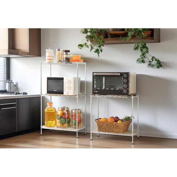 5-Tier Adjustable Carbon Steel Storage Rack, Heavy-Duty Silver Floor Standing Organizer with Mesh Shelves - Tool-Free Assembly for Home, Garage, Hotel, Restaurant