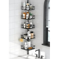 5 Tier Adjustable Corner Shower Caddy Organizer with Hooks,Rustproof Tension Pole 62-116 Inch, Black