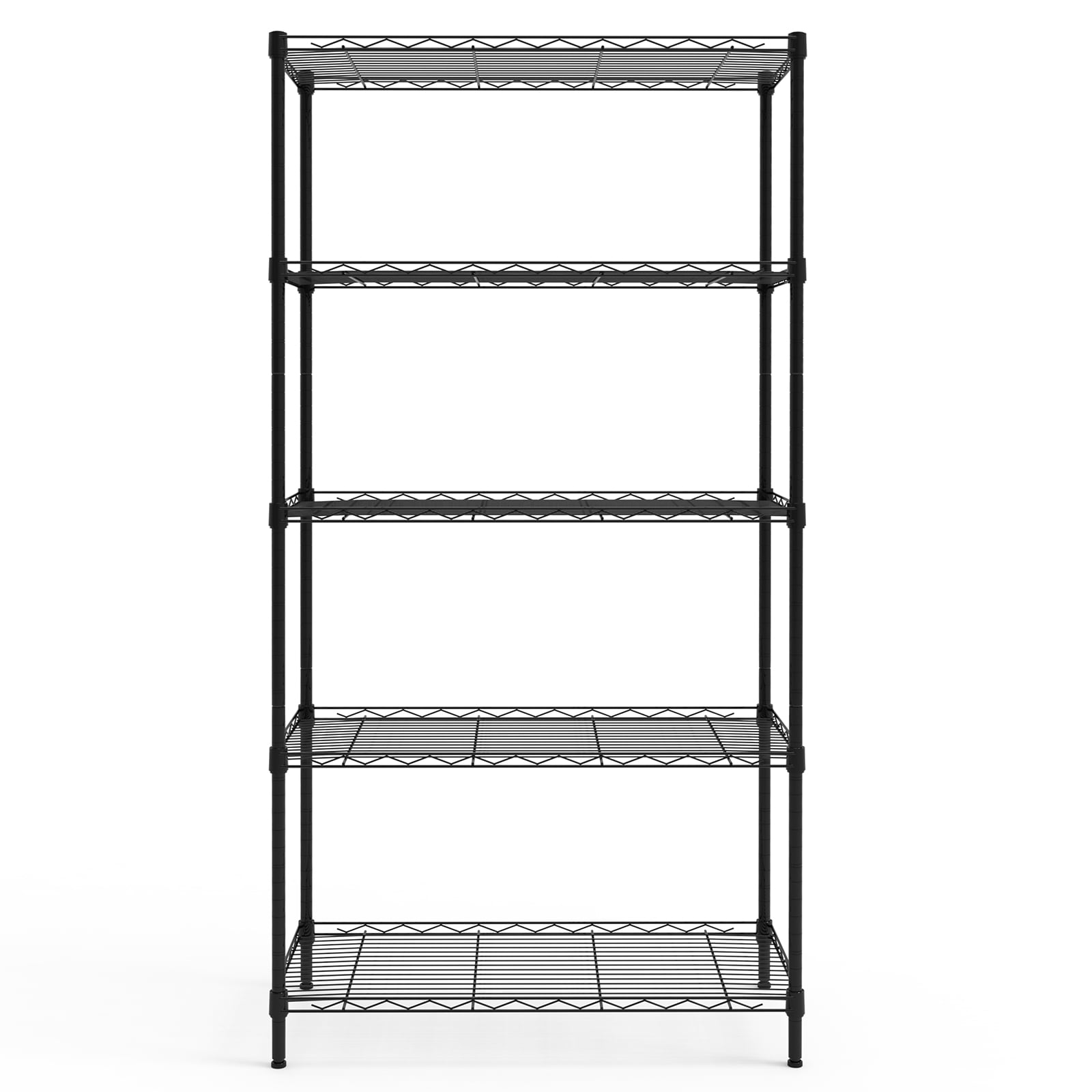 5-Tier Adjustable Display Rack Glossy Black Iron Storage Shelving Unit with Leveling Feet Vertical Organizer for Retail Home Office Garage Pantry