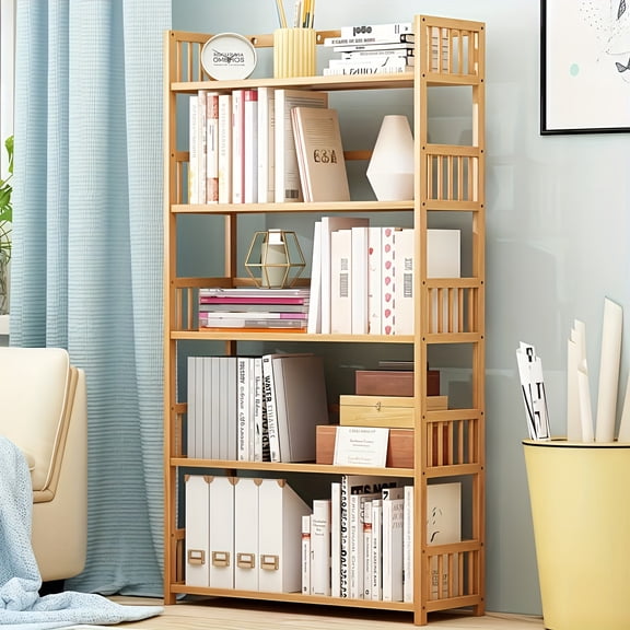 5-Tier Adjustable Heavy-Duty Oak Wood Bookshelf, Modern Free-Standing Shelving Unit with Adjustable Shelves, 50 Lbs/Shelf Capacity, Space-Saving Vertical Storage for Home Office Living Room Kitchen