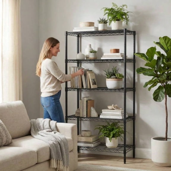 5 - Tier Adjustable Heavy - Duty Wire Shelving Units - Rust - Resistant Metal Storage Racks Kitchen, Garage, Bathroom Pantry 29.53 inch Dx 13.78 inchx 59.06 inch H