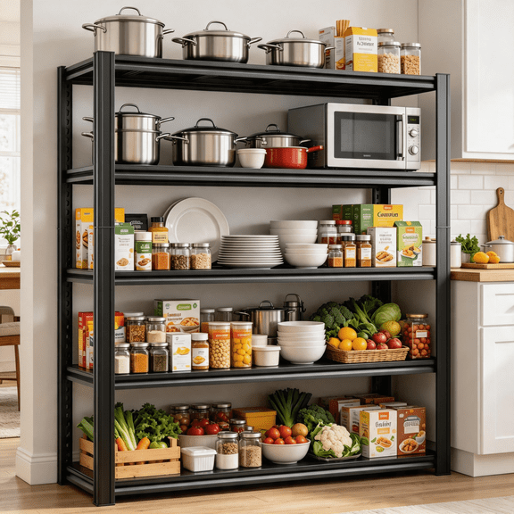 5 Tier Adjustable Metal Kitchen Shelves,78''Hx36''W Bookshelf,Large Storage Shelving,Double-Layer Column with Reinforced Ribs,Standing Shelf Unit for Warehouse,Basement,Pantry,Living Room,Office