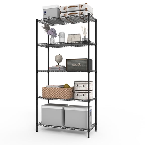 5-Tier Adjustable Metal Shelving Unit, Heavy Duty Storage Rack with Leveling Feet, 29"W x 13"D x 59"H, Black