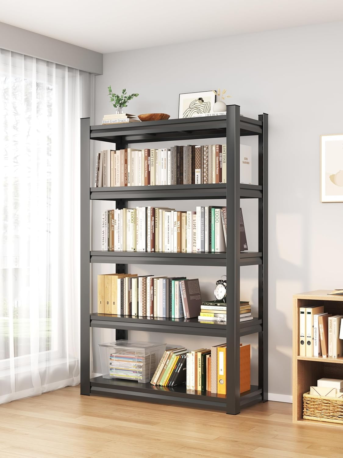 5 Tier Adjustable Metal Shelving Unit, Sturdy Book Shelf & Storage Rack ...
