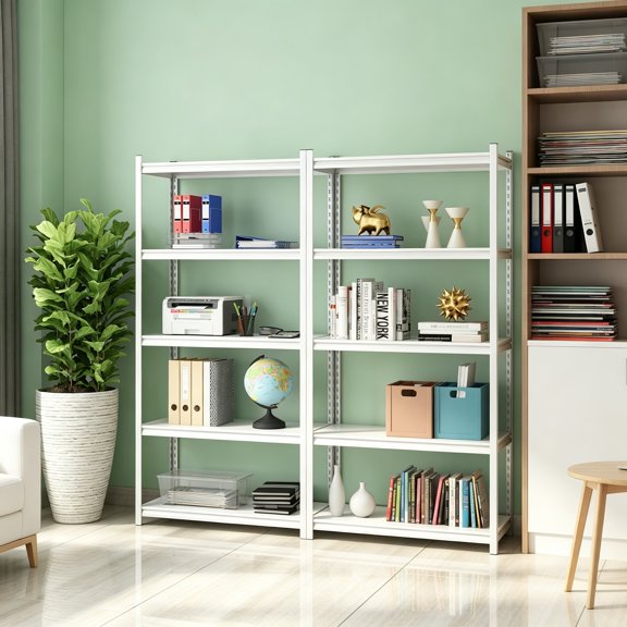 5-Tier Adjustable Metal Storage Shelves Heavy-Duty Utility Rack for Kitchen, Pantry, Closet, Garage, Office, White