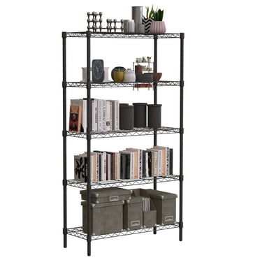 5-Tier Metal Wire Storage Rack, 2000 lb Capacity, 35.4"L x 13.8"W x 69.3"H, Adjustable Freestanding Shelves for Kitchen, Garage, Pantry, Black