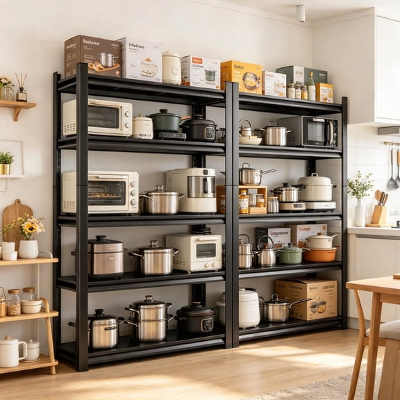 5-Tier Adjustable Storage Rack Metal Shelving 40" W x 72" H Metal Storage Shelf Black Shelving Unit 2000LBS Shelvs for Kitchen Pantry Basement
