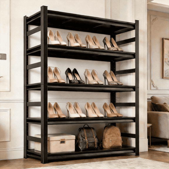 5 Tier Adjustable Storage Shelves with Fences,36"W x 72"H Heavy Duty Metal Storage Rack,Shelving Units Utility Shelf for Kitchen Pantry Bathroom Garage Office Laundromat Commercial Organization