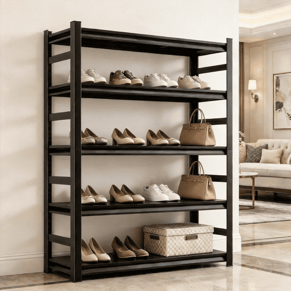 5-Tier Adjustable Storage Shelves with Fences,72"Hx36"W Garage Metal Shelving Unit,Double-Layer Column with Reinforced Ribs,for Kitchen Pantry Bathroom Office Laundromat Commercial Organization