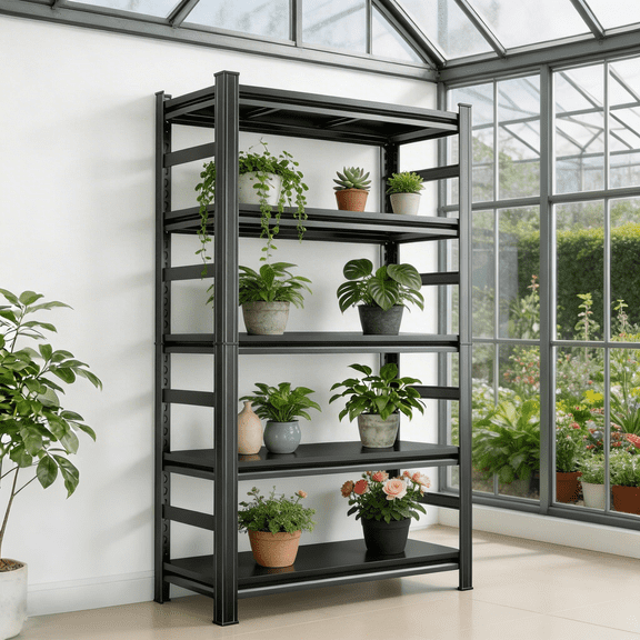 5 Tier Adjustable Storage Shelves with Fences, Heavy Duty Metal Storage Rack, Shelving Units Utility Shelf for Kitchen, Pantry, Bathroom, Garage, Office Organization and Storage, 18"D x 48"W x 78" H