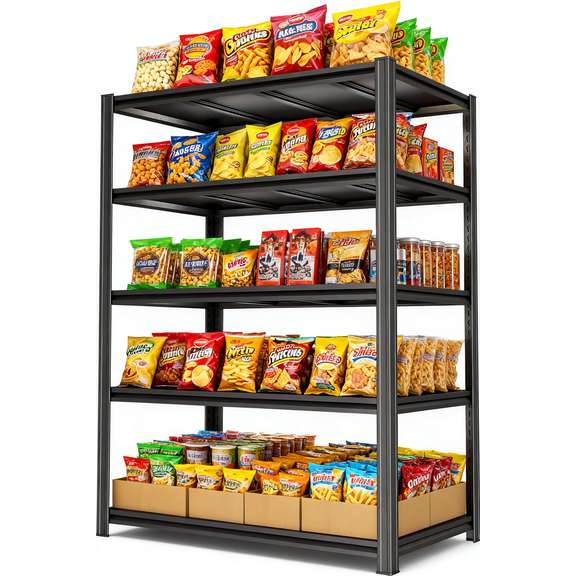 5 Tier Adjustable Storage Shelves, Heavy Duty Metal Storage Rack, Shelving Units Utility Shelf for Kitchen, Pantry, Bathroom, Garage, Office Organization and Storage, Black, 14"D x 28"W x 63" H