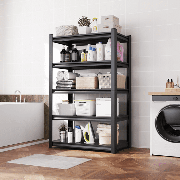 5 Tier Adjustable Storage Shelves, Heavy Duty Metal Storage Rack, Shelving Units Utility Shelf for Kitchen, Pantry, Bathroom, Garage, Office Organization and Storage, Black, 16"D x 36"W x 72" H