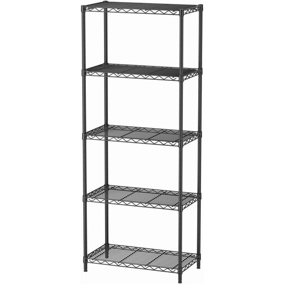 5 Tier Adjustable Storage Shelves Heavy Duty Metal Utility Shelf 500LBS Capacity Wire Shelving Unit Organizer Rack for Home Kitchen Office Bathroom Pantry Room 12" D x 22" W x 59" H Black