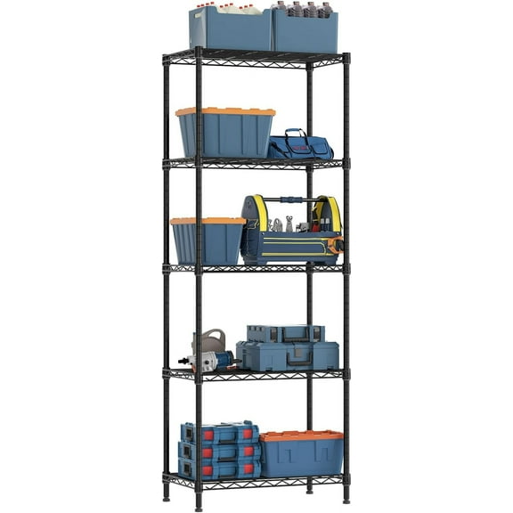 5 Tier Adjustable Storage Shelves Heavy Duty Metal Utility Shelf 750LBS Capacity Wire Shelving Unit Organizer Rack for Home Kitchen Office Bathroom Pantry Room 12" D x 22" W x 59" H Black