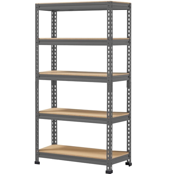 Adjustable 5 Shelf Utility Rack, Boltless Metal Storage Shelves for Garage Shed Office Living Room Workshop, Dark Gray