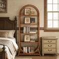 thumbnail image 1 of 5-Tier Arched Bookcase 71In E1 Particleboard Metal Frame 350Lbs Capacity Bright Brown Open Storage Rack Etagere Display Shelf Living Room Bedroom Offices Easy Assembly Small Space Heavy Modern Style, 1 of 10