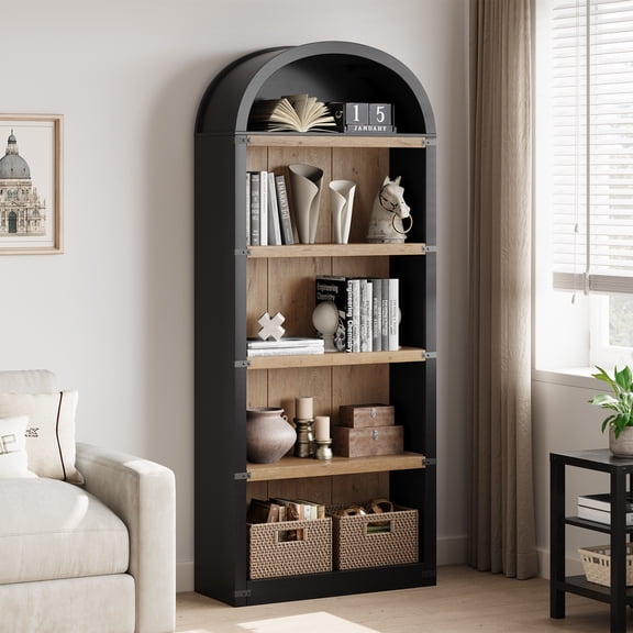 5 Tier Arched Bookcase, 72'' Tall Bookcase Wooden Arch Bookshelf, Freestanding Arched Cabinet for Living Room Bedroom Study Office
